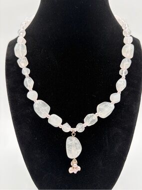 Vintage Frosted Glass Necklace Pink Pearl Drop Boho Romantic